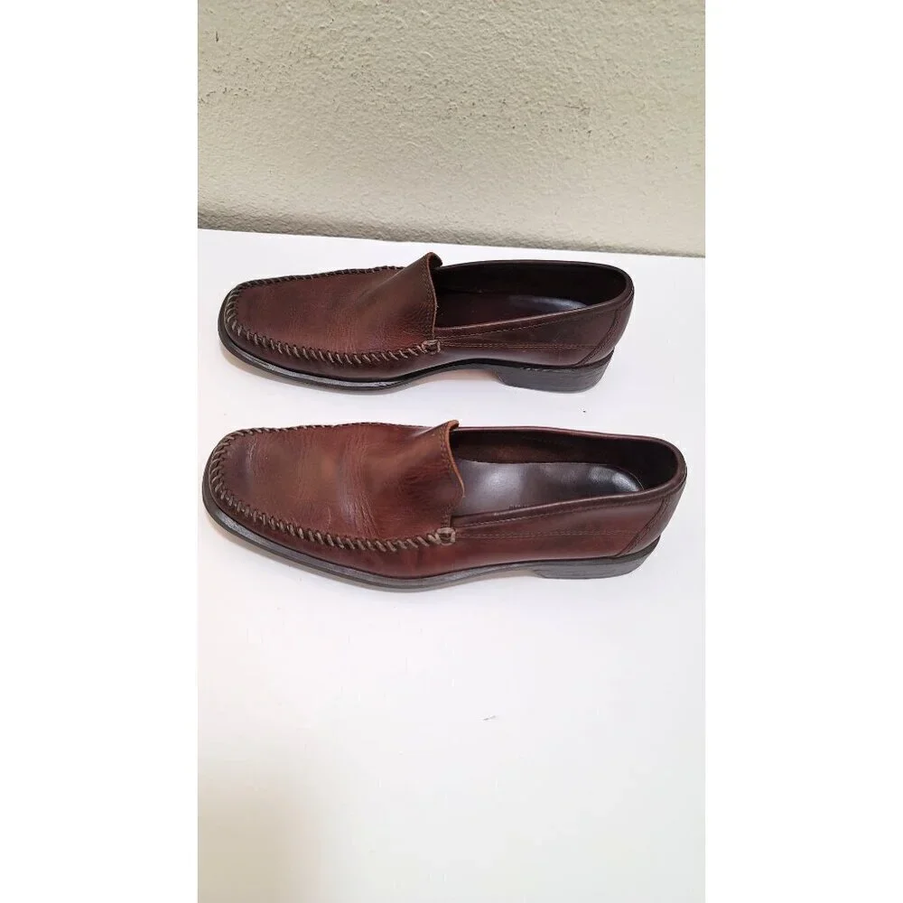 Johnston & Murphy Leather Loafers Mens 9.5M Brown Mahogany Slip On Moc Toe Shoes